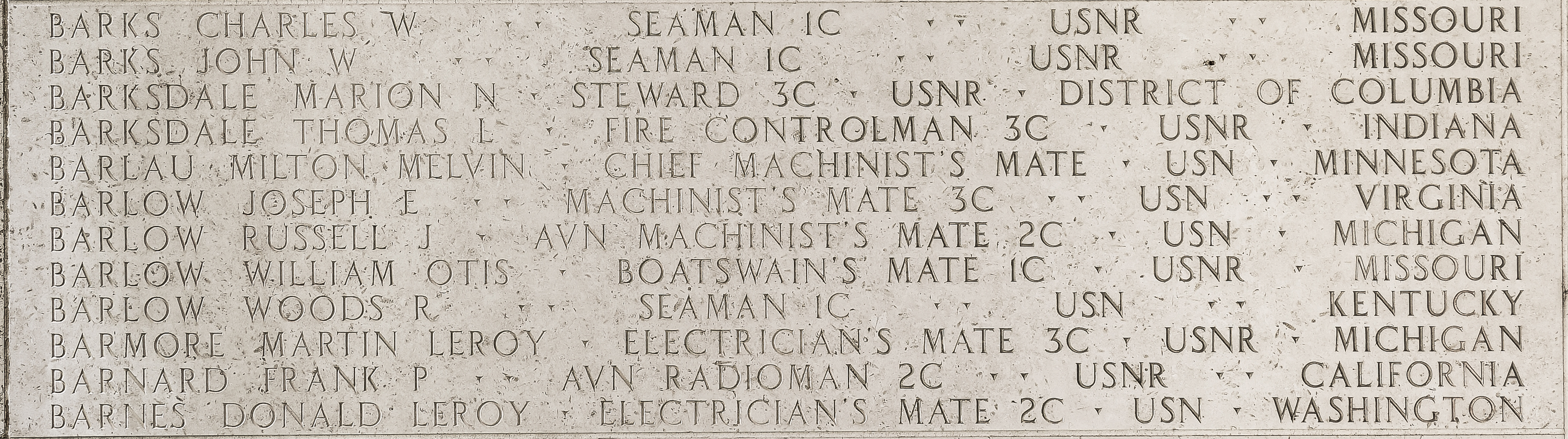 Martin Leroy Barmore, Electrician's Mate Third Class